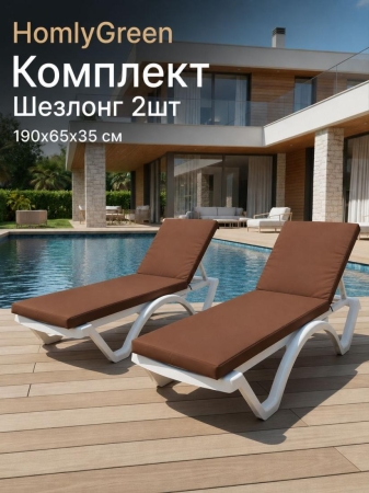 Шезлонг для дачи пластиковый HomlyGreen, 2 штуки в наборе с матрасами коричневого цвета. Лежак пляжный, белый.