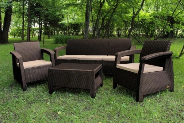 Комплект садовой мебели HomlyGreen Set 3+1+1+Кофейный столик+подушки бежевого цвета