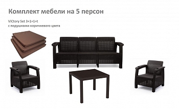 Комплект садовой мебели HomlyGreen Set 3+1+1+Стол 94х94х74см.+подушки коричневого цвета