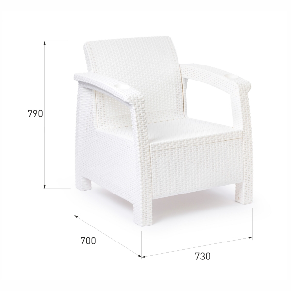 Кресло садовое, искусственный ротанг, белое 73x70x79 см, серая подушка