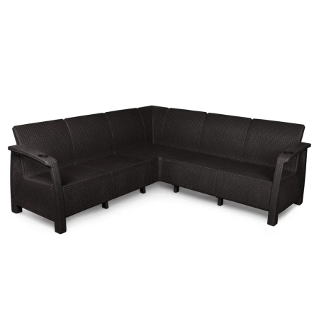 Комплект садовой мебели HomlyGreen Диван угловой и стол обеденный 153х79, мокко (подушки темно-синего цвета)