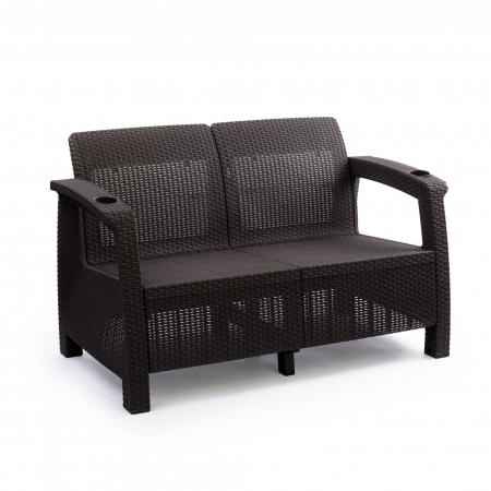 Комплект садовой мебели HomlyGreen (2-х местный диван + Стол 94х94х74см.), искуственный ротанг, мокко, черные подушки