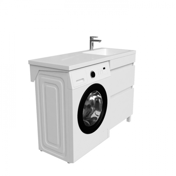 Тумба с умывальником напольная для стиральной машины с ящиками, 120 см, правая, белая, IDDIS Optima Home