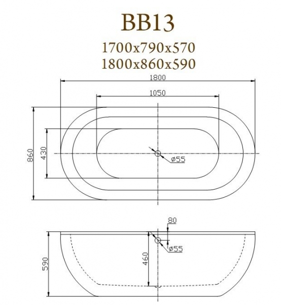 BB13-1700 Ванна акриловая BelBagno, 170 х 80 см