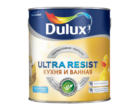DULUX Кухня&Ванная Ultra Resist полуматовая акриловая краска для стен и потолка База BW 2,5л