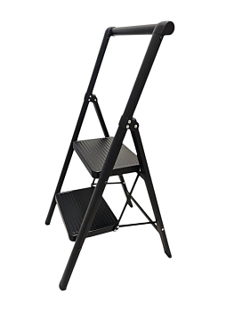 Стремянка стальная, черная 2 широкие ступени