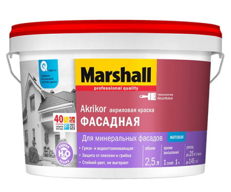 Marshall АКРИКОР краска водно-эмульсионная фасадная для минеральных фасадов База BW 0,9л