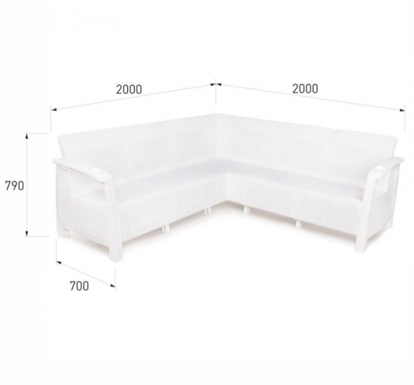 Диван садовый Ротанг угловой садовый 200x200x79 см, белый (подушки коричневого цвета)