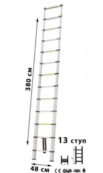 WORKY Лестница телескопическая 3, 8 м,  13 ступеней,  ARD128089