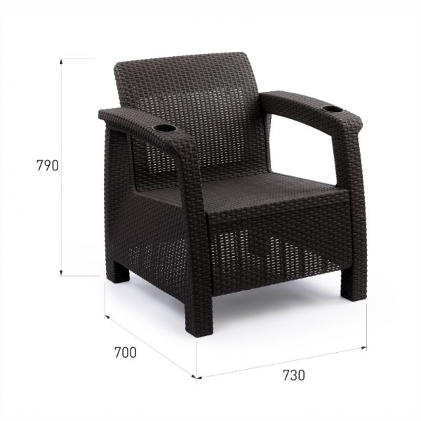 Садовое кресло, искусственный ротанг, мокко (+подушка серая) 73х70х79 см.