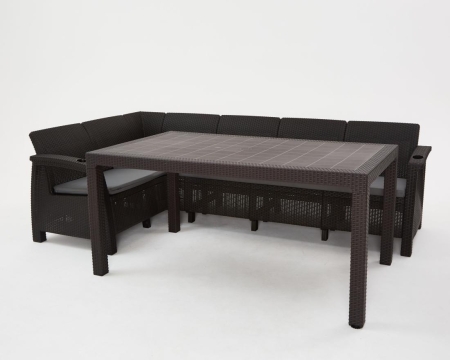 Комплект садовой мебели HomlyGreen Диван угловой и стол обеденный 153х79, мокко (подушки серого цвета)