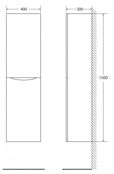 Шкаф-пенал подвесной BelBagno FLY-MARINO-1500-2A-SC-RW-P-R, 40 х 30 х 150 см, Rovere Moro/темно-коричневый, правосторонний