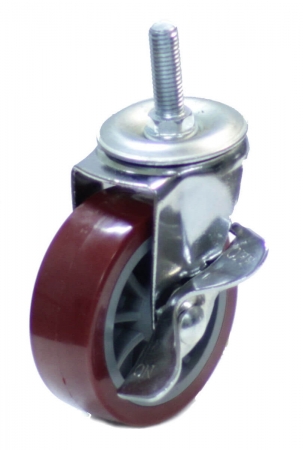 Колесо мебельное поворотное болтовое крепление (М10) с тормозом 50мм (красный пластик) (50шт.)