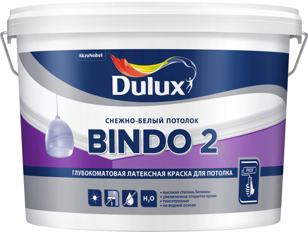 Dulux BINDO 2 краска водно-дисперсионная снежно-белый потолок 9л
