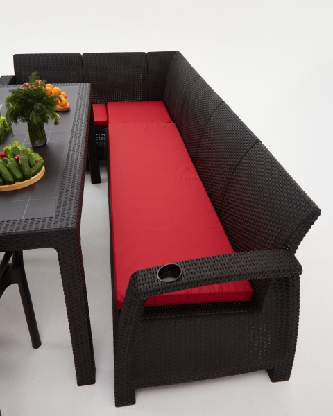 Комплект садовой мебели из ротанга Set 5+1+2стула+обеденный стол 160х95, с комплектом бордовых подушек