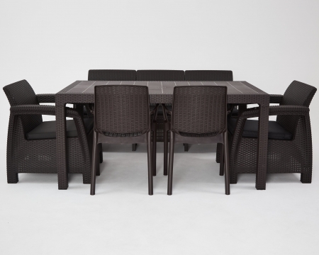 Комплект садовой мебели из ротанга Set 3+1+1+2стула+обеденный стол 160х95, с комплектом красных подушек