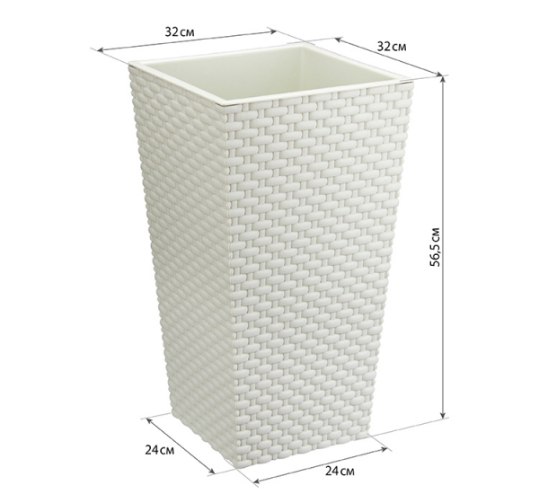 Кашпо РОТАНГ 320х320х565мм белый ротанг