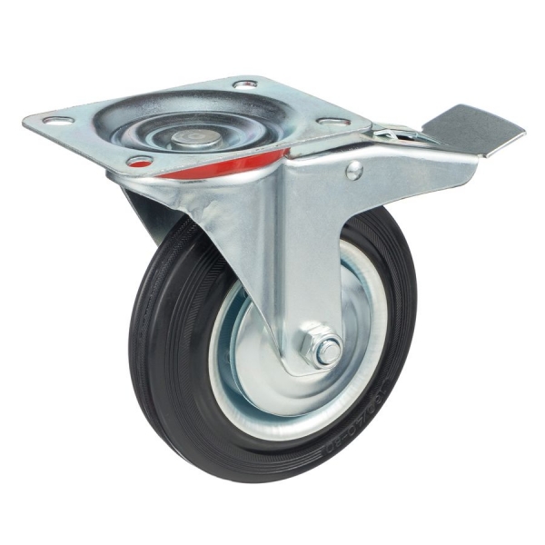 Колесо поворотное с тормозом Стелла-техник 4003-160 диаметр 160мм, грузоподъемность 145кг, резина, металл