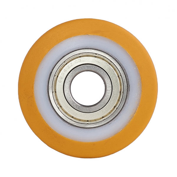 Ролик Tellure Rota 772132 подвилочный большегрузный диаметр 82мм, ширина 70мм, грузоподъемность 450кг, полиуретан TR, полиамид 6, шариковый подшипник в комплекте