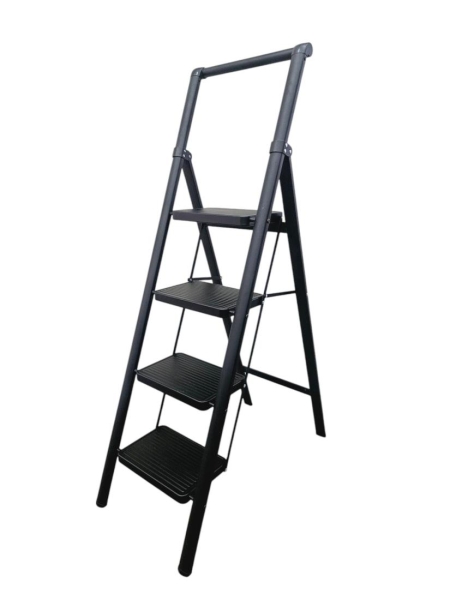 Стремянка стальная, черная 4 широкие ступени