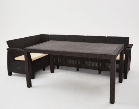 Комплект садовой мебели HomlyGreen Диван угловой и стол обеденный 153х79, мокко (подушки бежевого цвета)