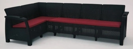 Комплект садовой мебели HomlyGreen Диван угловой и стол обеденный 153х79, мокко (подушки бордового цвета)