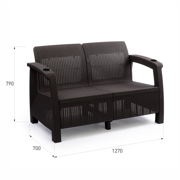 Комплект садовой мебели HomlyGreen (2-х местный диван + Стол 94х94х74см.), искуственный ротанг, мокко, без подушек