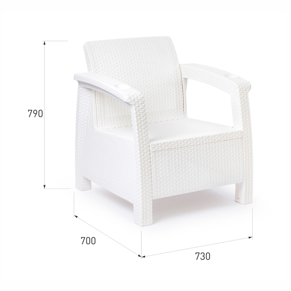 Кресло садовое, искусственный ротанг, белое 73x70x79 см, коричневая подушка