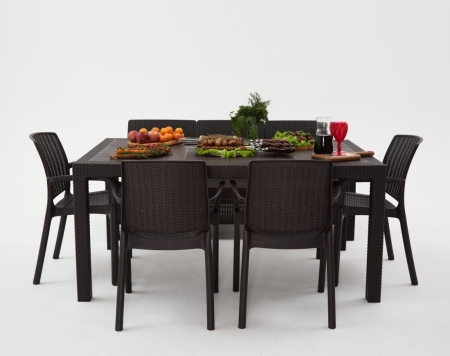 Комплект садовой мебели HomlyGreen 3+4стула+обеденный стол 153х79, с комплектом бежевых подушек