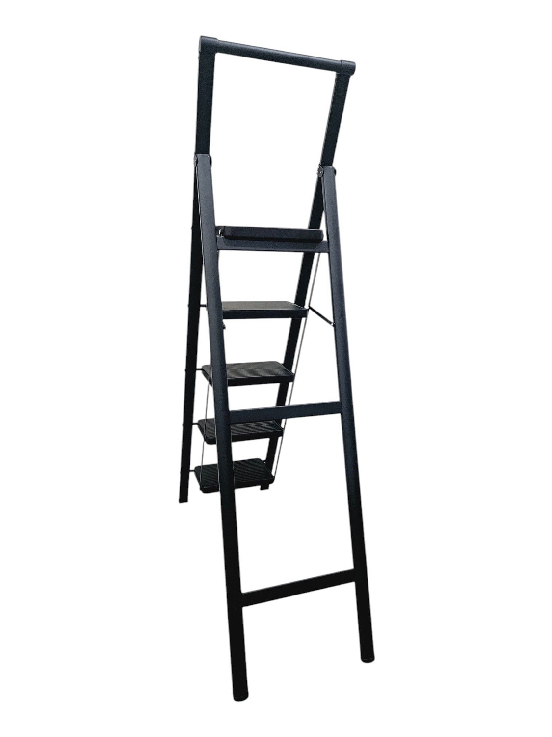 Стремянка стальная, черная 5 широких ступеней