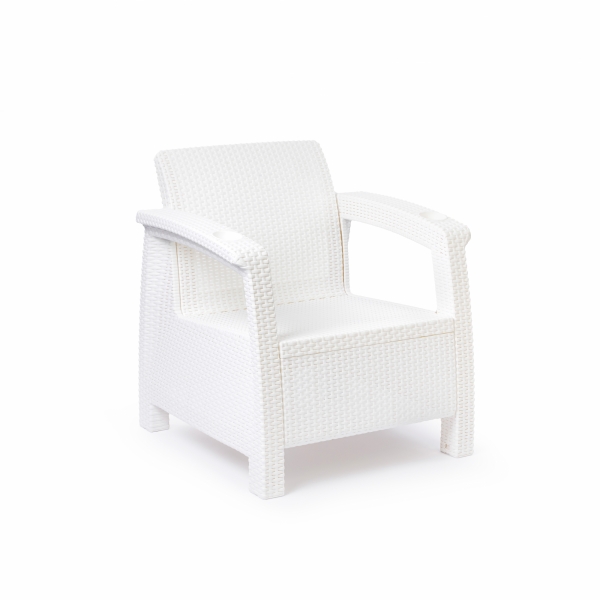 Кресло садовое, искусственный ротанг, белое 73x70x79 см, серая подушка