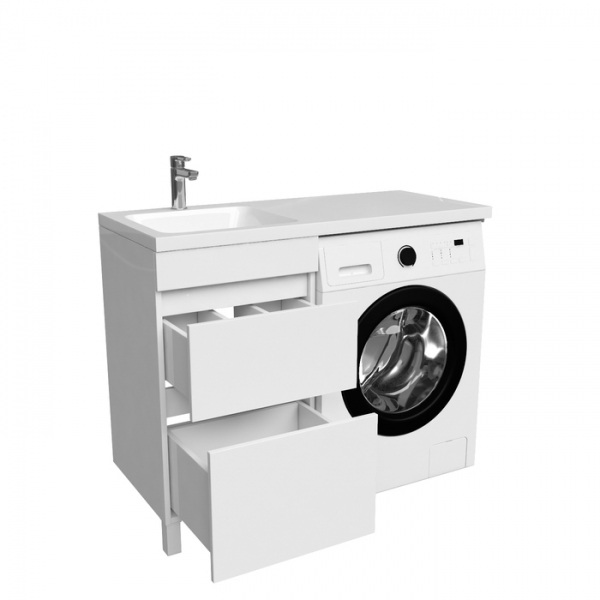 Тумба с умывальником напольная для стиральной машины с ящиками, 110 см, левая, белая, IDDIS Optima Home