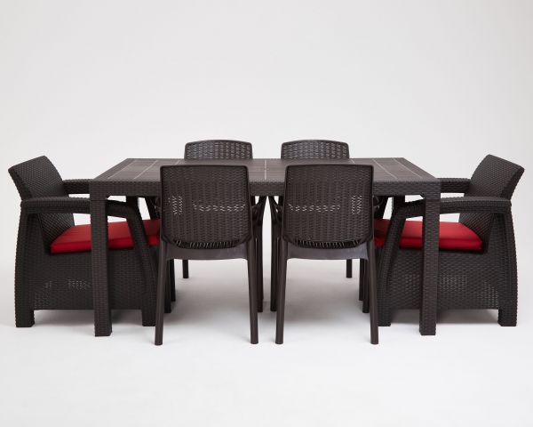 Комплект садовой мебели из ротанга Set 1+1+4 стула+обеденный стол 160х95, с комплектом красных подушек