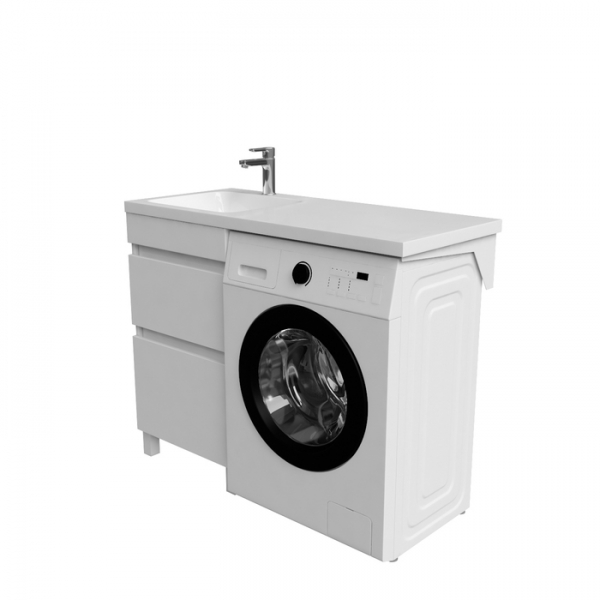 Тумба с умывальником напольная для стиральной машины с ящиками, 110 см, левая, белая, IDDIS Optima Home