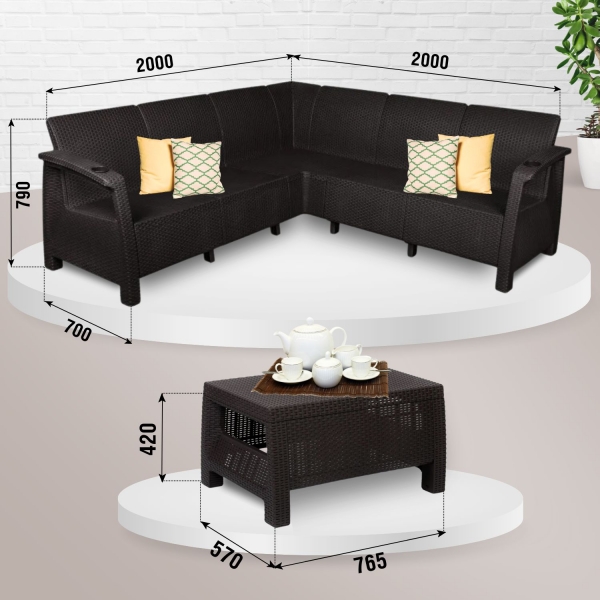 Комплект садовой мебели HomlyGreen Set 5+Кофейный столик+подушки темно-синего цвета
