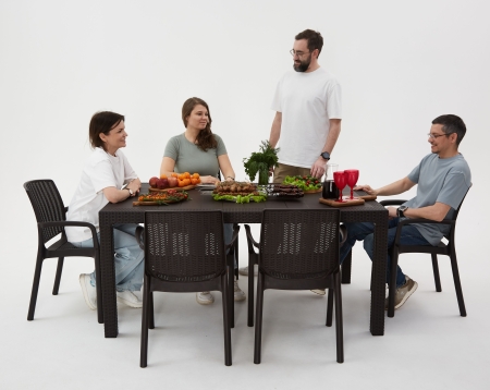 Комплект садовой мебели HomlyGreen 3+4стула+обеденный стол 153х79, с комплектом бежевых подушек