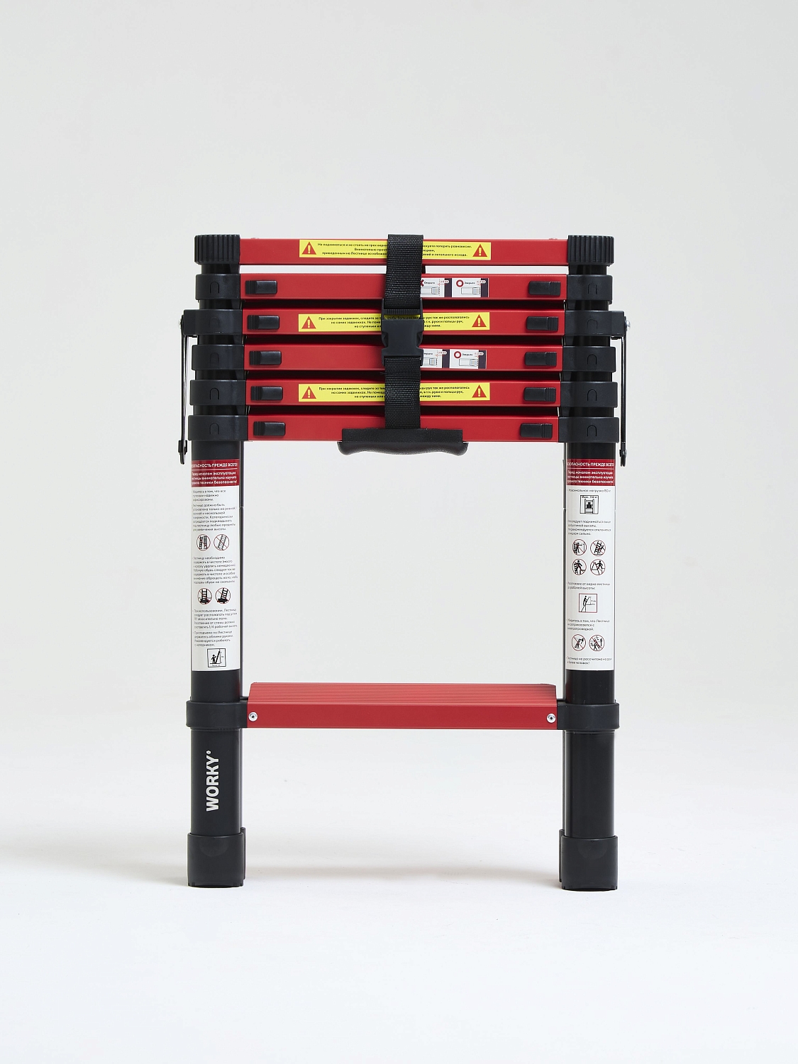Лестница стремянка телескопическая WORKY BLACK 6+7 ступеней 1,7м+2,0м