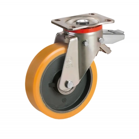 Колесо большегрузное Tellure Rota 645006 поворотное, диаметр 200 мм, грузоподъемность 900кг, полиуретан TR / чугун