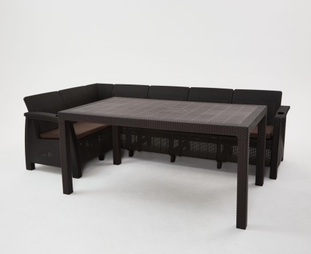 Комплект садовой мебели HomlyGreen Диван угловой и стол обеденный 153х79, мокко (подушки коричневого цвета)