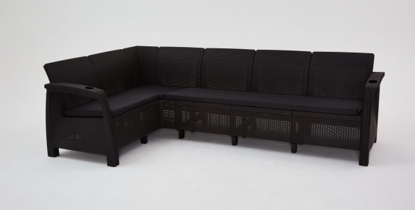 Комплект садовой мебели HomlyGreen Диван угловой и стол обеденный 160х95, мокко (подушки черного цвета)