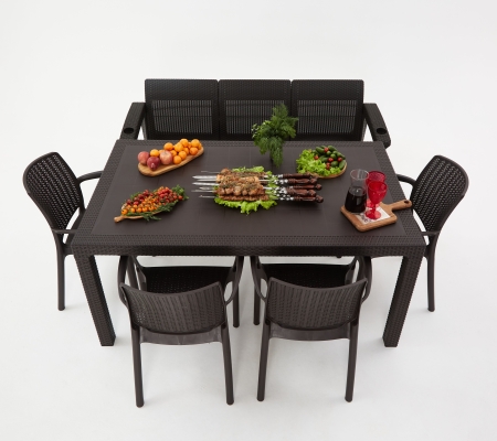 Комплект садовой мебели HomlyGreen 3+4стула+обеденный стол 153х79, с комплектом бежевых подушек