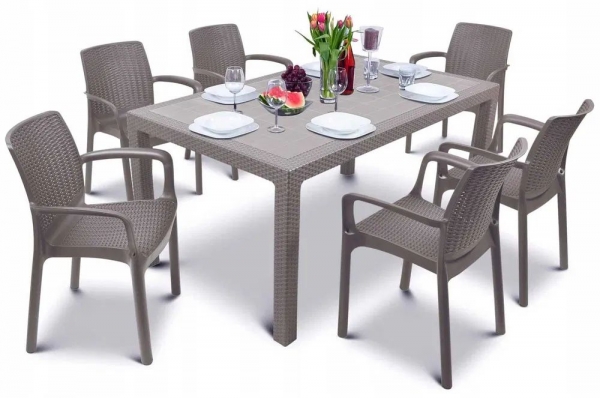 Садовая мебель. Набор RODOS, стол большой прямоугольный 160х95х75, 6 стульев, цвет бежевый